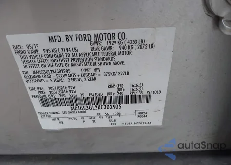 2019 Ford Ecosport Se z USA, uszkodzony, nr VIN MAJ6S3GL2KC302905
